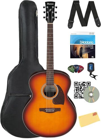 جيتار كهربائي صوتي جامبو من Ibanez PJ50E PF Performance - حزمة من العنبر Sunburst ذات المسام المفتوحة مع حافظة صلبة وموالف وأوتار وحزام ولقطات وأقراص DVD التعليمية لأوستن بازار وقماش تلميع in Saudi Arabia