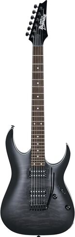 جيتار كهربائي Ibanez GRGA120QA RGA Gio - حزمة أشعة الشمس السوداء الشفافة مع مكبر للصوت، وحقيبة الحفلة، والموالف، وكابل الآلة، واللقطات، وأقراص DVD التعليمية لأوستن بازار، وقماش تلميع in Saudi Arabia