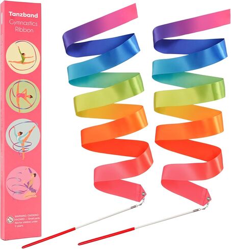 Gymnastics Ribbon 2 Pack - Colorful Dance Band with Stick for Kids, Perfect for School Play & Home Fun. Vibrant Rainbow Streamers Ideal for Girls' Birthday Parties, Easter Gifts in Saudi Arabia