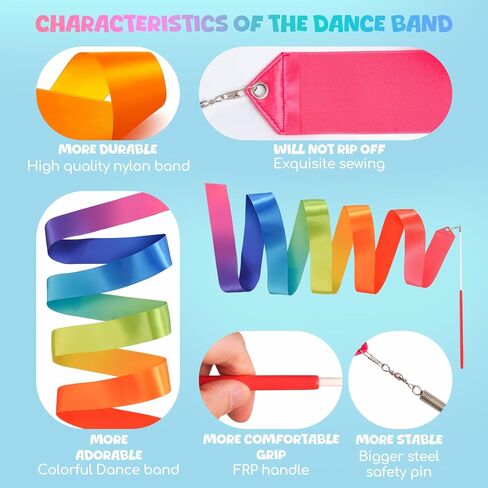 Gymnastics Ribbon 2 Pack - Colorful Dance Band with Stick for Kids, Perfect for School Play & Home Fun. Vibrant Rainbow Streamers Ideal for Girls' Birthday Parties, Easter Gifts in Saudi Arabia