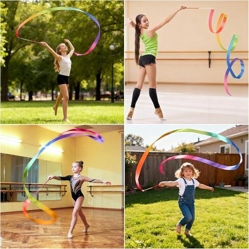 Gymnastics Ribbon 2 Pack - Colorful Dance Band with Stick for Kids, Perfect for School Play & Home Fun. Vibrant Rainbow Streamers Ideal for Girls' Birthday Parties, Easter Gifts in Saudi Arabia