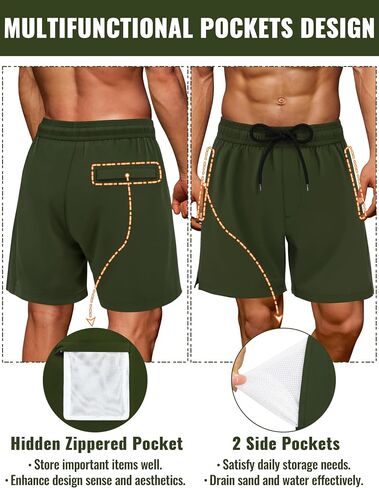 Mens Swim Trunks with Compression Liner Mens Bathing Suit 7 Inch Inseam Quick Drying Men's Board Shorts Men's Swimwear in Saudi Arabia