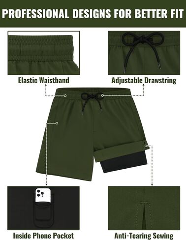Mens Swim Trunks with Compression Liner Mens Bathing Suit 7 Inch Inseam Quick Drying Men's Board Shorts Men's Swimwear in Saudi Arabia