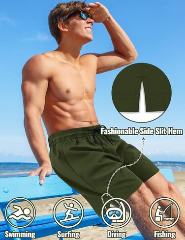 Mens Swim Trunks with Compression Liner Mens Bathing Suit 7 Inch Inseam Quick Drying Men's Board Shorts Men's Swimwear in Saudi Arabia