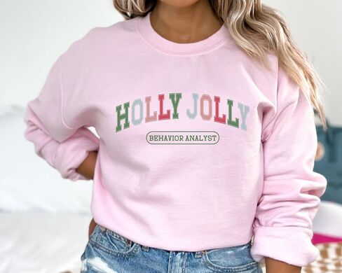 Christmas BCBA Varsity Sweatshirt, Holly Jolly Behavior Analyst Crewneck, cute bcba, aba apparel, Comfort Colors Gildan in Saudi Arabia