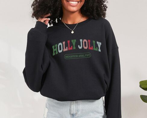Christmas BCBA Varsity Sweatshirt, Holly Jolly Behavior Analyst Crewneck, cute bcba, aba apparel, Comfort Colors Gildan in Saudi Arabia