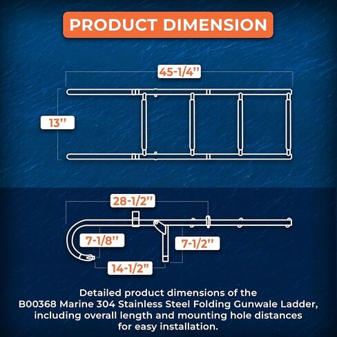 White Water - 4 Step Gunwale-Mounted Removable Ladder w Standoffs | Marine 304 Stainless Steel Heavy-Duty Boarding Ladder | Corrosion-Resistant w/Deck Mount Brackets | Non-Slip for Boats & Yachts in Saudi Arabia