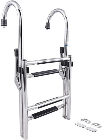 White Water - 4 Step Gunwale-Mounted Removable Ladder w Standoffs | Marine 304 Stainless Steel Heavy-Duty Boarding Ladder | Corrosion-Resistant w/Deck Mount Brackets | Non-Slip for Boats & Yachts in Saudi Arabia