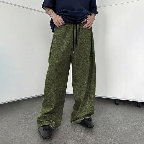 سراويل رياضية فضفاضة للرجال سراويل تقليدية مصنوعة من الصوف المريح لخريف وشتاء 2025 سراويل رياضية بأرجل واسعة ومفتوحة من الأسفل مع جيوب in Kuwait