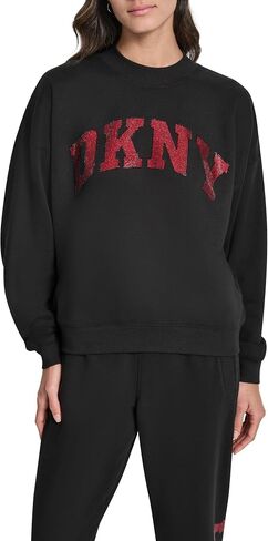 DKNY womens Exploded Rhinestone Varsity Logo Pullover Fleece Sweatshirt in Saudi Arabia