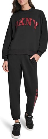 DKNY womens Exploded Rhinestone Varsity Logo Pullover Fleece Sweatshirt in Saudi Arabia