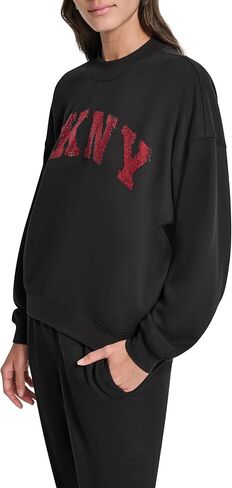 DKNY womens Exploded Rhinestone Varsity Logo Pullover Fleece Sweatshirt in Saudi Arabia