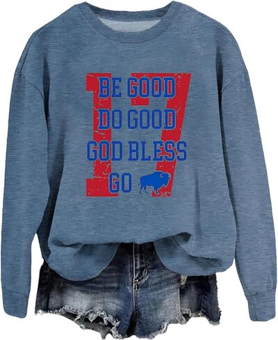 كنزة صوفية Be Good Do Good God Bless Go Bills للنساء برسوم مرحة وأكمام طويلة in Kuwait
