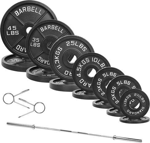 Fitvids Olympic 2-Inch Cast Iron Barbell Set, Including 300 LBS Weight Plates and 7FT Barbell Set, Multiple Packages in Saudi Arabia