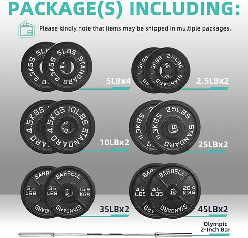 Fitvids Olympic 2-Inch Cast Iron Barbell Set, Including 300 LBS Weight Plates and 7FT Barbell Set, Multiple Packages in Saudi Arabia
