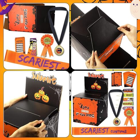 مجموعة صناديق اقتراع لأزياء حفلات الهالوين مكونة من 66 قطعة من Outus، صندوق تصويت قابل للفصل، 40 بطاقة تصويت، 10 بطاقات ورقية، 5 ميداليات معدنية ذهبية، 5 أشرطة جوائز قماشية، 5 أشرطة كتف متطابقة in Kuwait