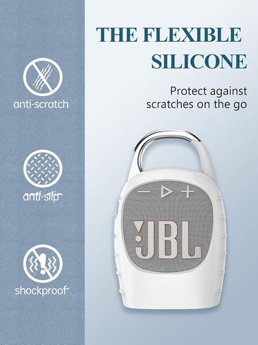 Case Cover for JBL CLIP5 Portable Bluetooth Speaker,Full Protective Silicone Case Cover with Keychain Cover,Shockproof and Portable Bluetooth Speaker for Women Men-White in Saudi Arabia