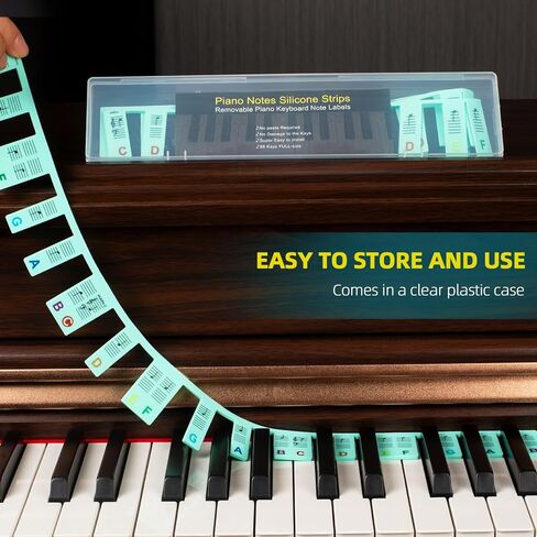 ZHRUNS Removable Piano Key Stickers - 61 Key Glow-in-The-Dark Keyboard Labels for Beginners, Silicone Note Stickers with Storage Box (Pink) in Saudi Arabia