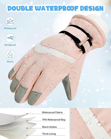 Century Star Kids Snow Ski Gloves Winter - Waterproof Warm Gloves for Boys Girls Ages 4-12, Cold Weather Thermal Fleece Outdoor Sports Mittens Windproof in Saudi Arabia