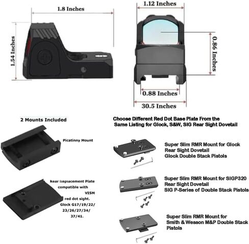 GOTICAL CNC-Machined Fiber Optic Set Front & Rear Handgun Sights for Glock Pistols Standard Models in Kuwait