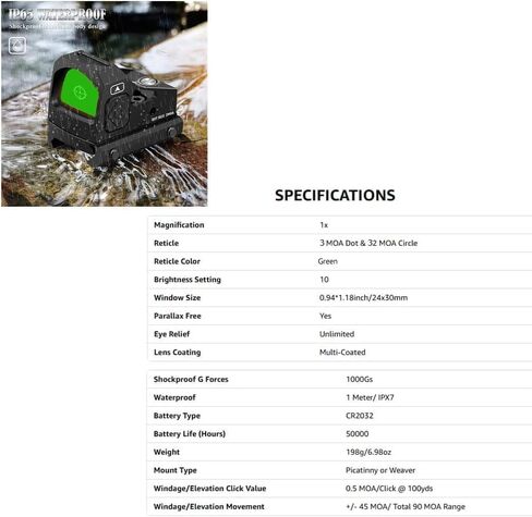 GOTICAL CNC-Machined Fiber Optic Set Front & Rear Handgun Sights for Glock Pistols Standard Models in Kuwait