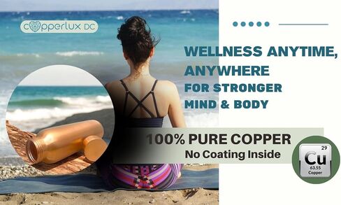 Copper Bottle (34oz/1000ml) Unique Large,100% Pure Copper, Handmade Bottle for Drinking, Heavy Duty & Leak-proof For Home, Office, Yoga and Gifting in Saudi Arabia