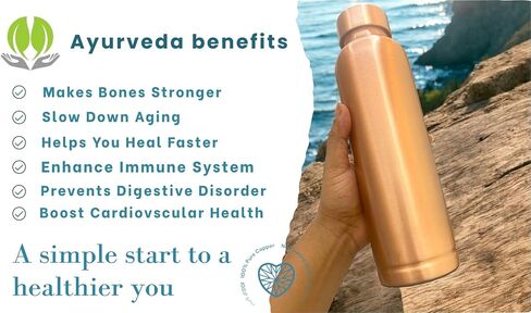Copper Bottle (34oz/1000ml) Unique Large,100% Pure Copper, Handmade Bottle for Drinking, Heavy Duty & Leak-proof For Home, Office, Yoga and Gifting in Saudi Arabia