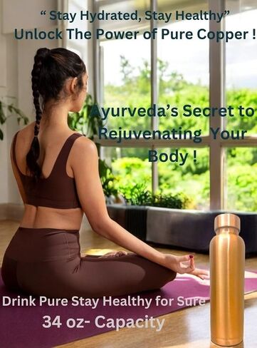 Copper Bottle (34oz/1000ml) Unique Large,100% Pure Copper, Handmade Bottle for Drinking, Heavy Duty & Leak-proof For Home, Office, Yoga and Gifting in Saudi Arabia