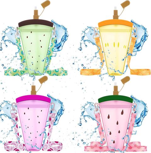 Cunhill 4 Pieces Ice Cream Water Bottles with Strap Kids Back School Gift for Student Kawaii Drinking Purse Ice Bar Transparent Jug Cup for Camping Sports Shopping in Saudi Arabia