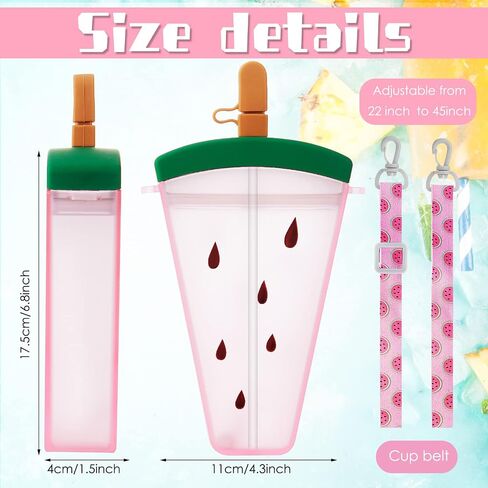 Cunhill 4 Pieces Ice Cream Water Bottles with Strap Kids Back School Gift for Student Kawaii Drinking Purse Ice Bar Transparent Jug Cup for Camping Sports Shopping in Saudi Arabia
