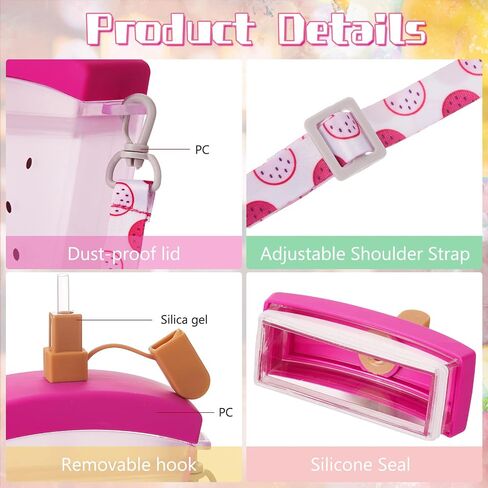 Cunhill 4 Pieces Ice Cream Water Bottles with Strap Kids Back School Gift for Student Kawaii Drinking Purse Ice Bar Transparent Jug Cup for Camping Sports Shopping in Saudi Arabia