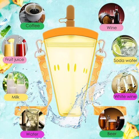 Cunhill 4 Pieces Ice Cream Water Bottles with Strap Kids Back School Gift for Student Kawaii Drinking Purse Ice Bar Transparent Jug Cup for Camping Sports Shopping in Saudi Arabia