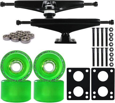 Longboard Skateboard Trucks Combo Set 70mm Bigfoot Pathfinder Wheels with Polished or Black Trucks, Bearings, and Hardware Package (70mm Green Wheels, 6.0 (8.63") Black Trucks) in Saudi Arabia