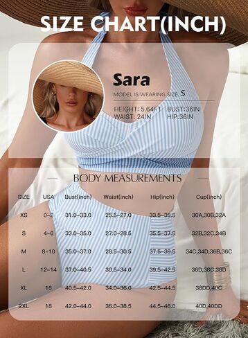 Herseas Women's High Waisted 2 Piece Bikini Sets Halter Patch Pocket Swimsuits Striped Bathing Suit Beach Swimwear 2026 in Saudi Arabia