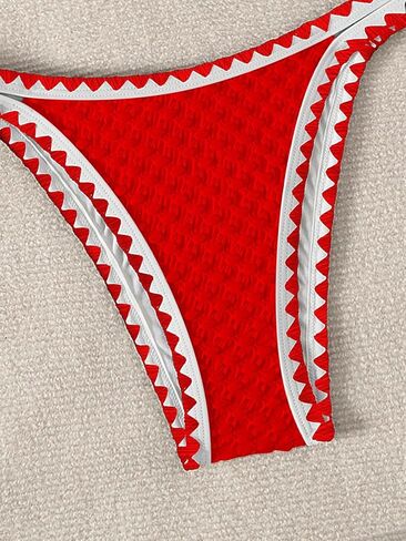 Women's Triangle V Neck Bikini Set Color Block Thong Swimsuits 2 Piece Textured Bathing Suits in Saudi Arabia