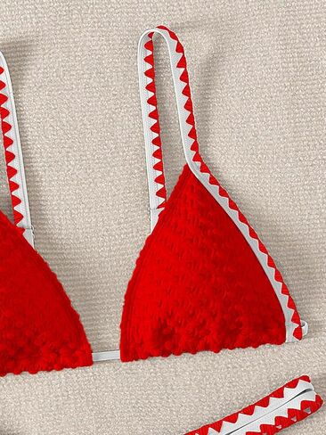Women's Triangle V Neck Bikini Set Color Block Thong Swimsuits 2 Piece Textured Bathing Suits in Saudi Arabia