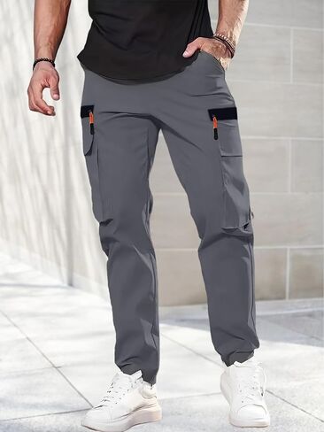 Men's Cargo Pants Elastic Waist Drawstring Casual Hiking Pants Outdoor Climbing Fishing with Pockets in Saudi Arabia