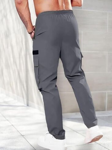 Men's Cargo Pants Elastic Waist Drawstring Casual Hiking Pants Outdoor Climbing Fishing with Pockets in Saudi Arabia