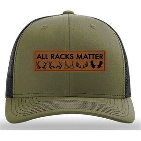 All Racks Matter Hat, Leather Patch Trucker Hat, Deer Hunting Cap, Gag Gift, Loden Black in Saudi Arabia