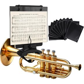1 Set Adjustable Marching Band Lyre for Trumpet with Flip Folder, Wooden Holder Trumpet Lyre with 12 Double-Sided Sheet Music Pages for Clarinet Flute Trombone Saxophone in Kuwait