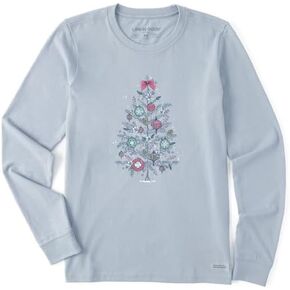 Life is Good. Women's Dreamy Christmas Tree Long Sleeve Crusher Tee, Glacier Blue in Kuwait