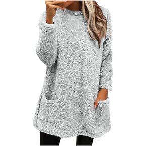 TANGNADE Lightweight Sweatshirts for Women Winter Warm Cozy Fleece Tunic Sweatshirt Thermal Tops Long Sleeve Loungewear in Kuwait