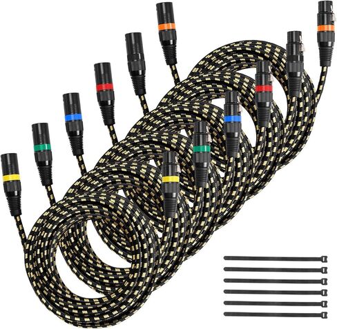 كابل VEVOR XLR بطول 25 قدمًا، 6 حزم، كابلات ميكروفون DMX متوازنة محمية من ذكر إلى أنثى، أسلاك سلك مكبر صوت ميكروفون XLR مطلية بالذهب، لإضاءة المسرح، والميكروفونات، ومكبر الصوت، والخلاط، وأنظمة السماعات in Kuwait