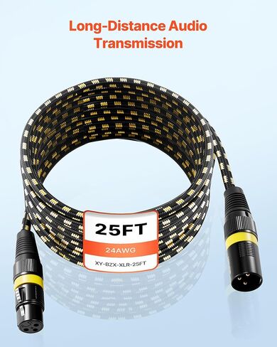 كابل VEVOR XLR بطول 25 قدمًا، 6 حزم، كابلات ميكروفون DMX متوازنة محمية من ذكر إلى أنثى، أسلاك سلك مكبر صوت ميكروفون XLR مطلية بالذهب، لإضاءة المسرح، والميكروفونات، ومكبر الصوت، والخلاط، وأنظمة السماعات in Kuwait