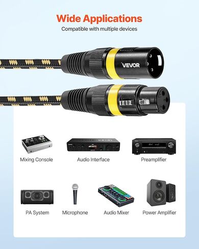 كابل VEVOR XLR بطول 25 قدمًا، 6 حزم، كابلات ميكروفون DMX متوازنة محمية من ذكر إلى أنثى، أسلاك سلك مكبر صوت ميكروفون XLR مطلية بالذهب، لإضاءة المسرح، والميكروفونات، ومكبر الصوت، والخلاط، وأنظمة السماعات in Kuwait