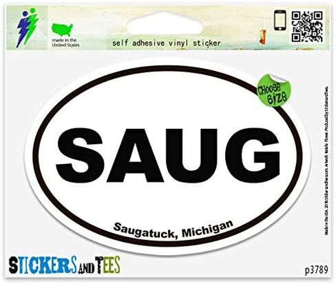 SAUG Saugatuck Michigan Oval Vinyl Car Bumper Window Sticker 5" x 3" in Saudi Arabia