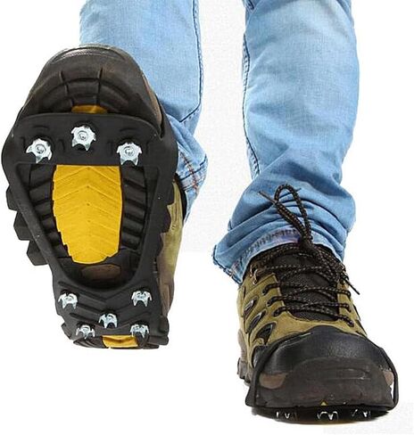 Non-Slip Rubber Ice Cleats with Steel Studs for Boots and Shoes, Adjustable Traction Grips for Walking on Snow and Ice in Saudi Arabia