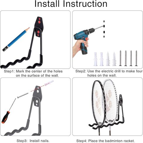 شماعة تخزين مضرب التنس، حامل مضرب التنس، خطافات جدارية للجراج، شماعة معدنية شديدة التحمل، خطافات حامل مضرب تنس الريشة للكابلات والحبال والخراطيم، حامل سلك تمديد، عبوتان (أسود) in Kuwait