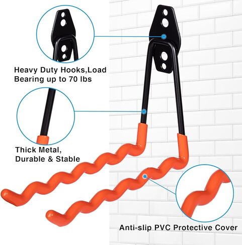 شماعة تخزين مضرب التنس، حامل مضرب التنس، خطافات جدارية للجراج، شماعة معدنية شديدة التحمل، خطافات حامل مضرب تنس الريشة للكابلات والحبال والخراطيم، حامل سلك تمديد، عبوتان (أسود) in Kuwait