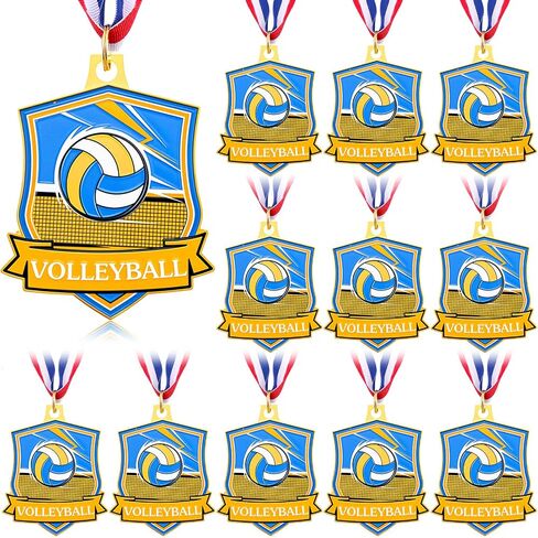 Hiboom 12 Pcs Medals for Awards, Football Soccer Volleyball Golf Basketball Tennis Gold Metal Medal Christmas Team Gifts, Sport Theme Party Favors, Award Medals Bulk for Competition Prizes in Saudi Arabia